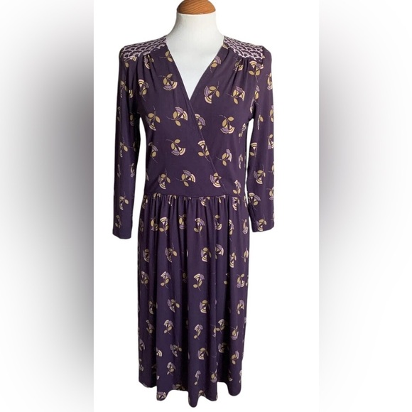 Boden Women’s Glenda Faux Wrap Smart Day Dress - Purple Floral Print 6R - Picture 2 of 6
